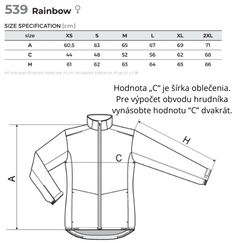 Hodnota “C” je šířka oblečení. Pro výpočet obvodu hrudníku vynásobte hodnotu “C” dvakrát. (5)_1